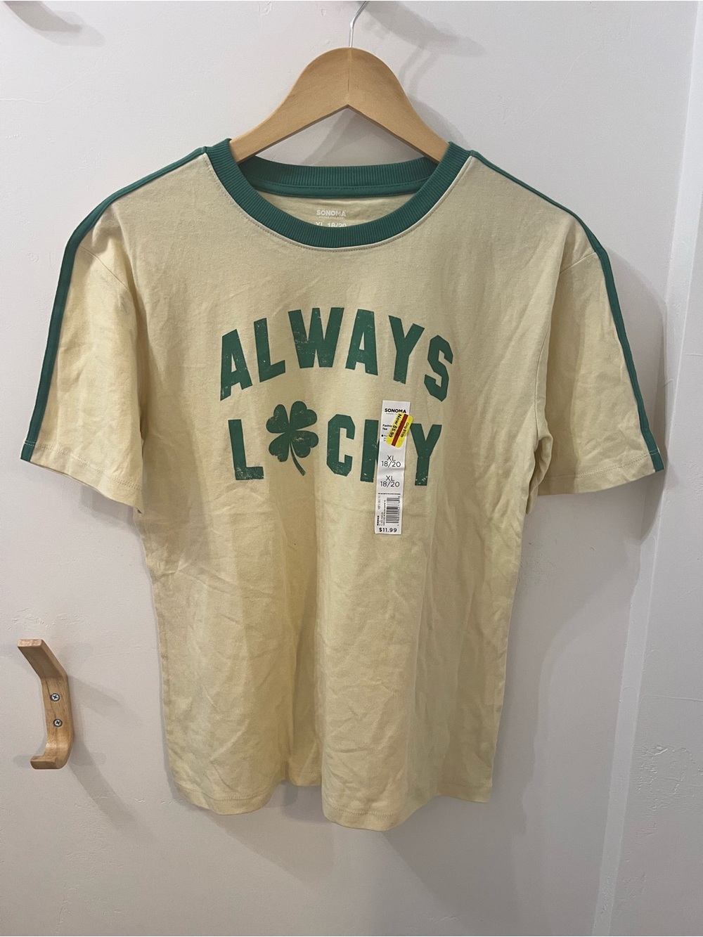 Always Lucky Green-Print Cream T-Shirt